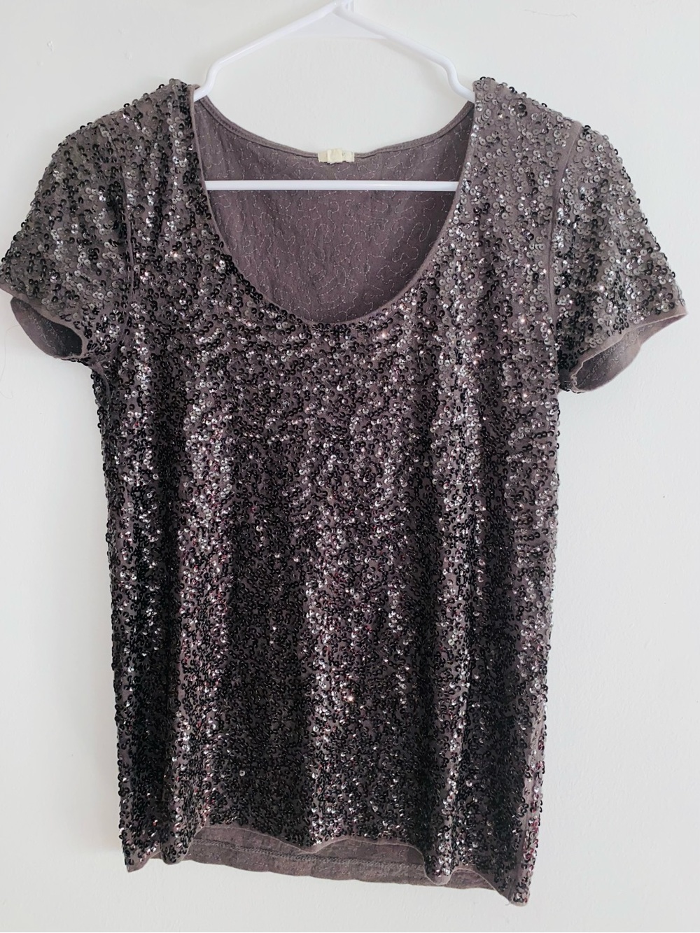 J. Crew Short-Sleeve Sequin Scoop Neck Top - Silver & Gray